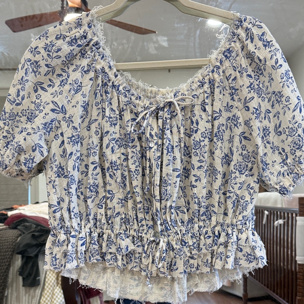 Olivaceous Blue and White Floral Blouse